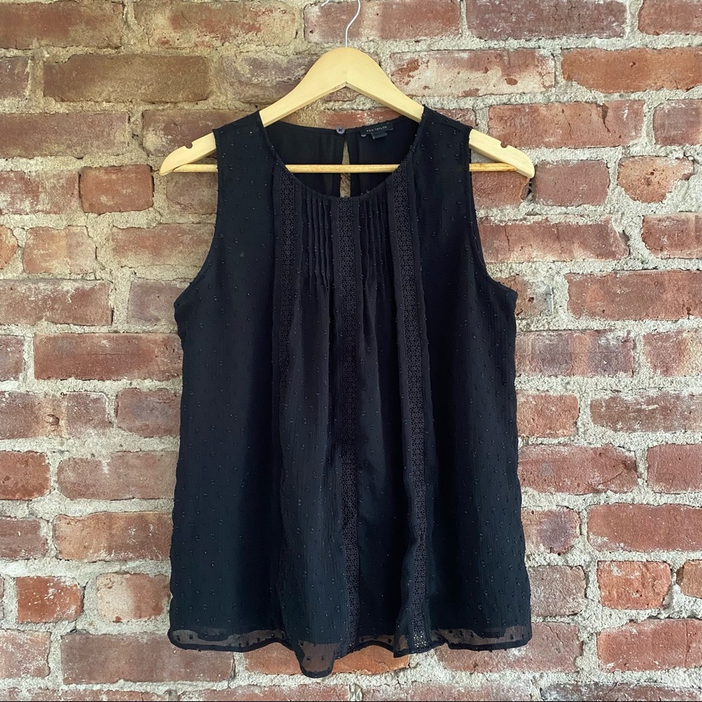 Ann Taylor Black Sleeveless Swiss Dot Blouse